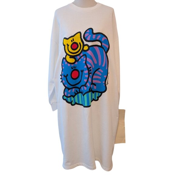 Vintage 91 NWT Womens Size L Cartoon Kitty Cats Oversized Sweatshirt Top Dress - Picture 1 of 12